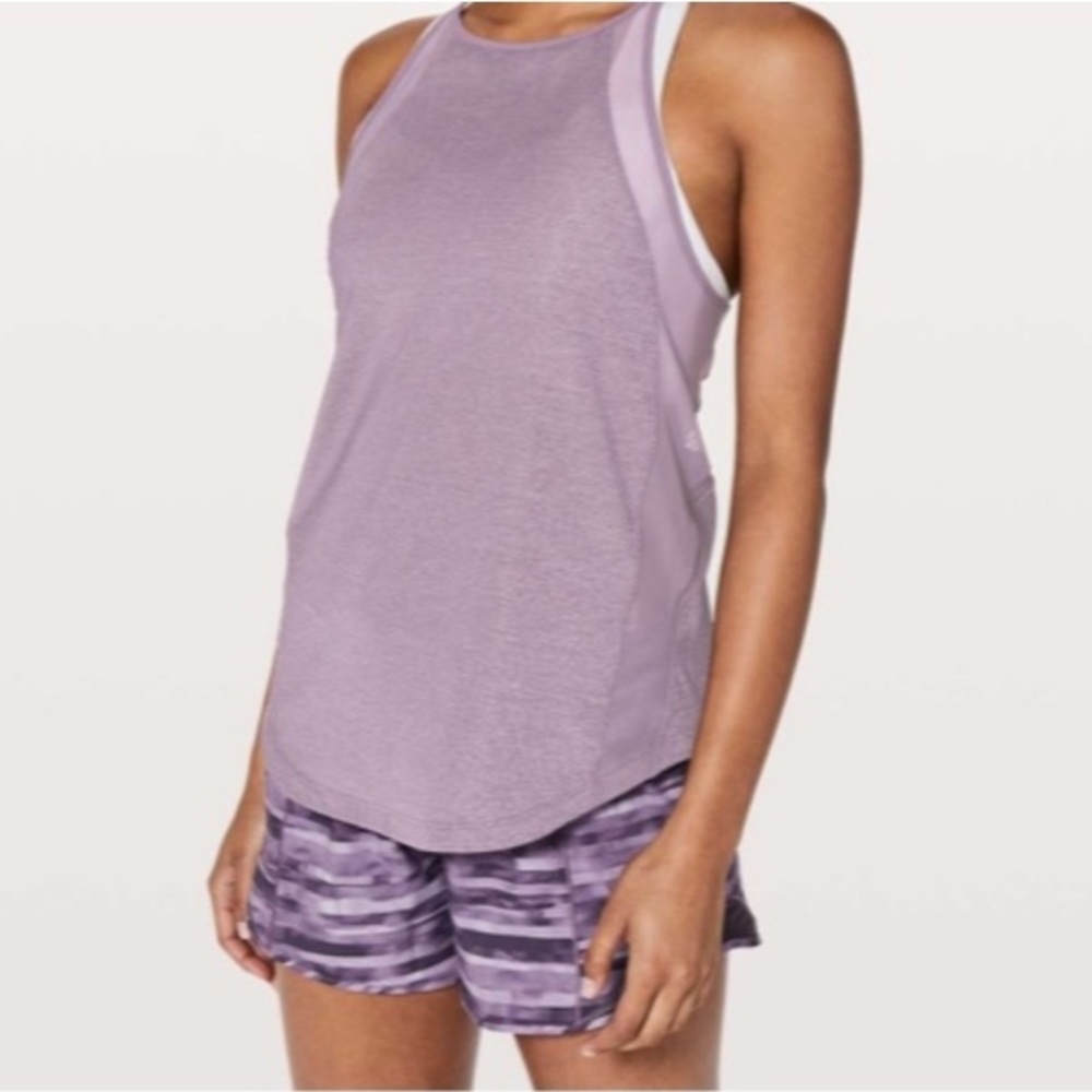 Lululemon High Neck Run Off Route Tank top cross cross back Sheer Size 6